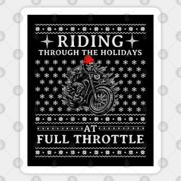 Riding Through The Holidays At Full Throttle Christmas Skull Racer Motorcycle Racing Xmas Santa Magnet by Carantined Chao$